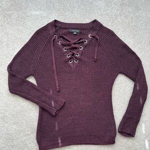Cozy Chic Lace-Up Sweater - Purple